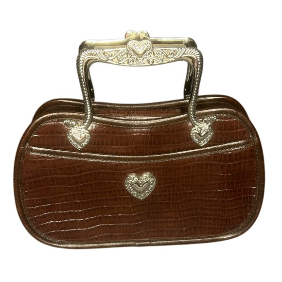 No Brand Handbags - Brown Crocodile-Embossed Leather Handbag Y2K Silver Tone Details